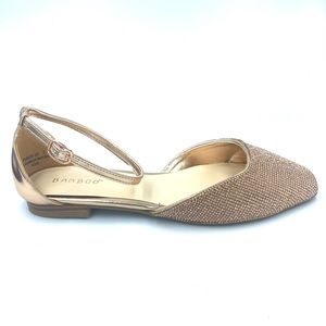 NWT Rose Gold Sparkle Ankle Strap D’Orsay Flats